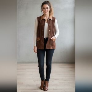 VINTAGE Brown Suede Sleeveless Jacket with Collar
